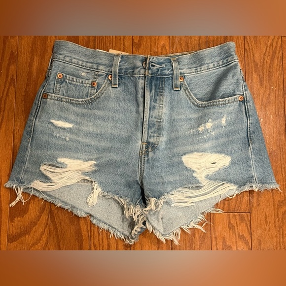Levi’s 501 High Rise Med Wash Denim Shorts Sz 27 - Picture 1 of 7